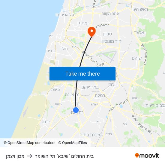 מכון ויצמן to בית החולים "שיבא" תל השומר map