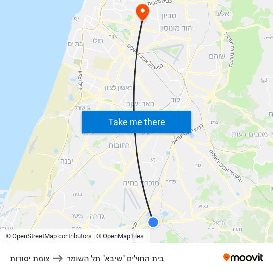 צומת יסודות to בית החולים "שיבא" תל השומר map