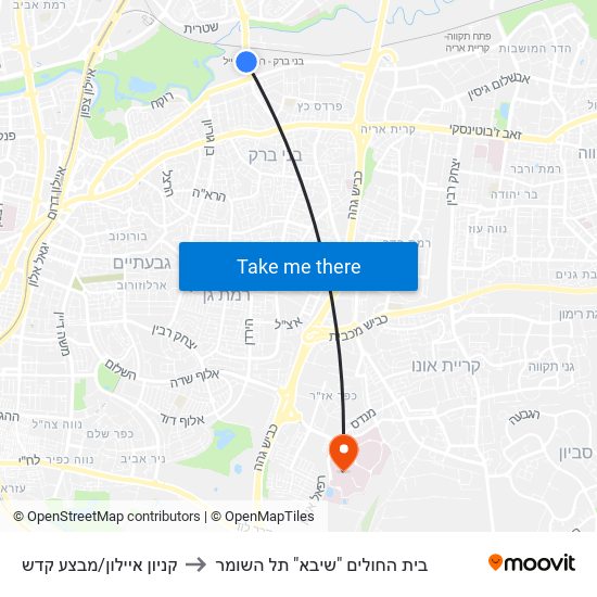 קניון איילון/מבצע קדש to בית החולים "שיבא" תל השומר map