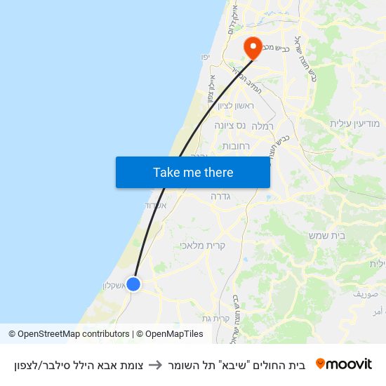 צומת אבא הילל סילבר/לצפון to בית החולים "שיבא" תל השומר map