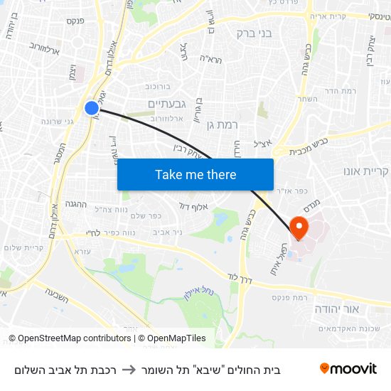 רכבת תל אביב השלום to בית החולים "שיבא" תל השומר map
