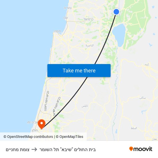 צומת מחניים to בית החולים "שיבא" תל השומר map