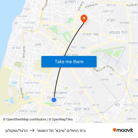 הרצל/סוקולוב to בית החולים "שיבא" תל השומר map