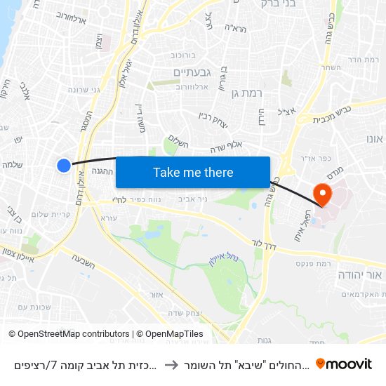 ת.מרכזית תל אביב קומה 7/רציפים to בית החולים "שיבא" תל השומר map