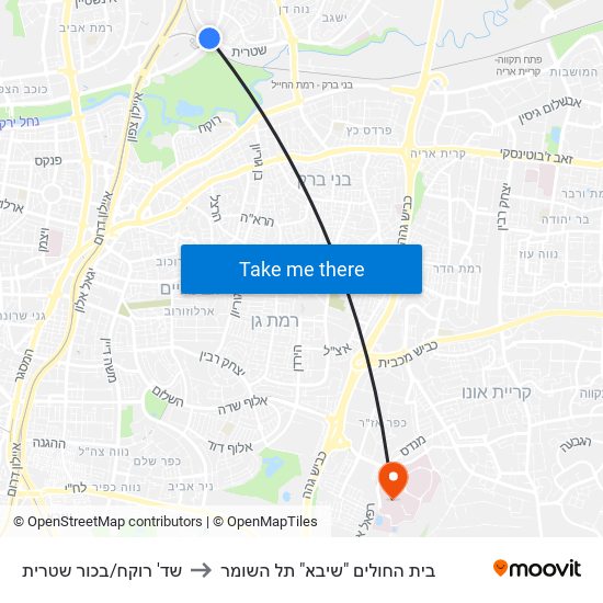 שד' רוקח/בכור שטרית to בית החולים "שיבא" תל השומר map