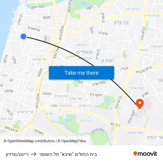 ריינס/גורדון to בית החולים "שיבא" תל השומר map