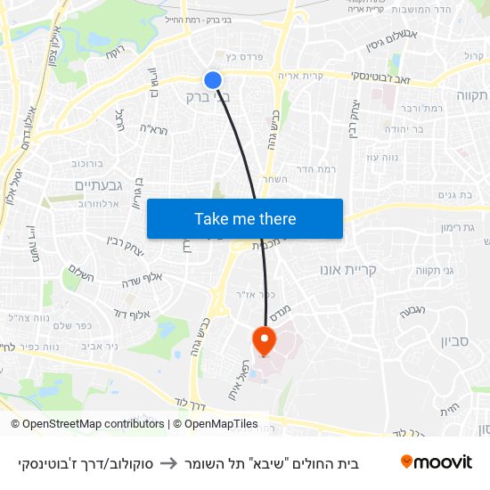 סוקולוב/דרך ז'בוטינסקי to בית החולים "שיבא" תל השומר map