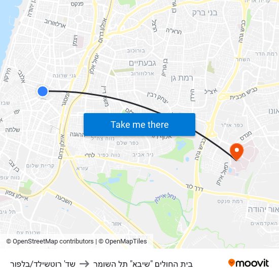 שד' רוטשילד/בלפור to בית החולים "שיבא" תל השומר map