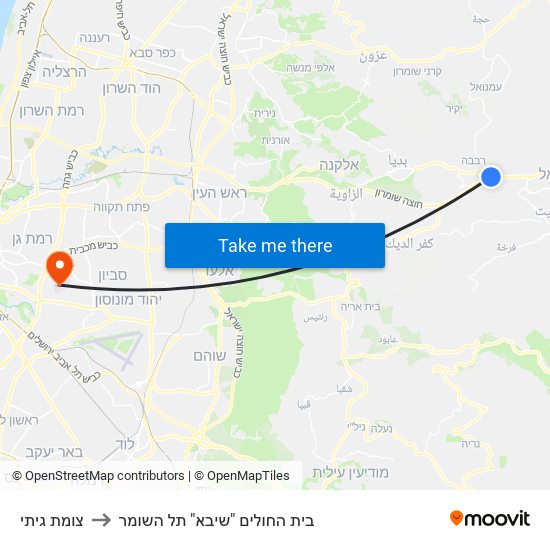 צומת גיתי to בית החולים "שיבא" תל השומר map