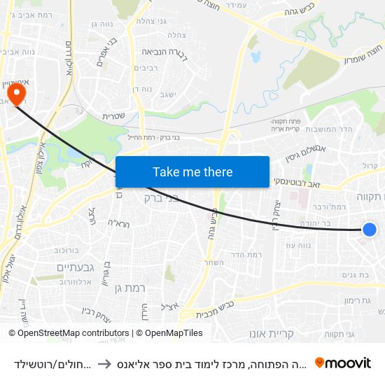 קופת חולים/רוטשילד to האוניברסיטה הפתוחה, מרכז לימוד בית ספר אליאנס map