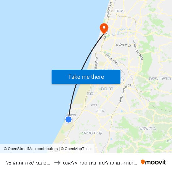 שדרות מנחם בגין/שדרות הרצל to האוניברסיטה הפתוחה, מרכז לימוד בית ספר אליאנס map