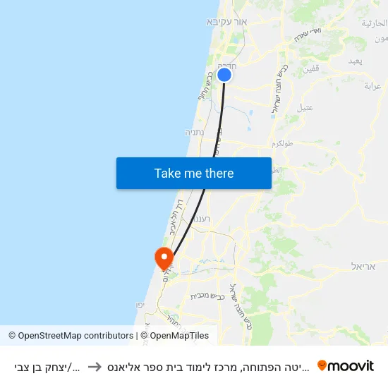 רש''י/יצחק בן צבי to האוניברסיטה הפתוחה, מרכז לימוד בית ספר אליאנס map