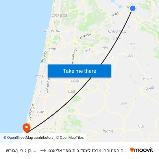 שדרות בן גוריון/כורש to האוניברסיטה הפתוחה, מרכז לימוד בית ספר אליאנס map