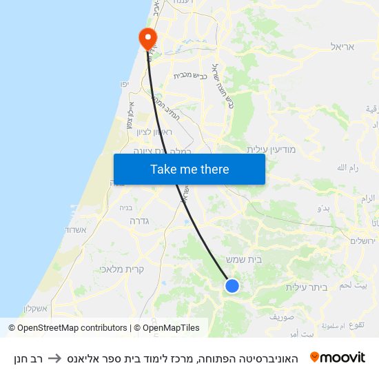 רב חנן to האוניברסיטה הפתוחה, מרכז לימוד בית ספר אליאנס map