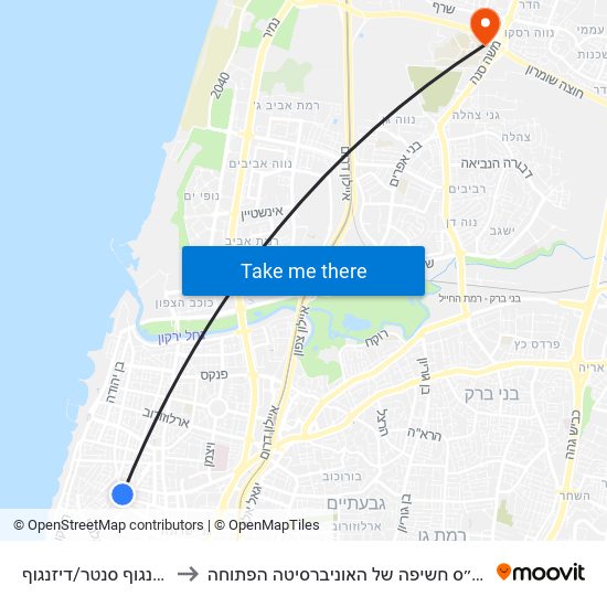 דיזנגוף סנטר/דיזנגוף to ביה״ס חשיפה של האוניברסיטה הפתוחה map