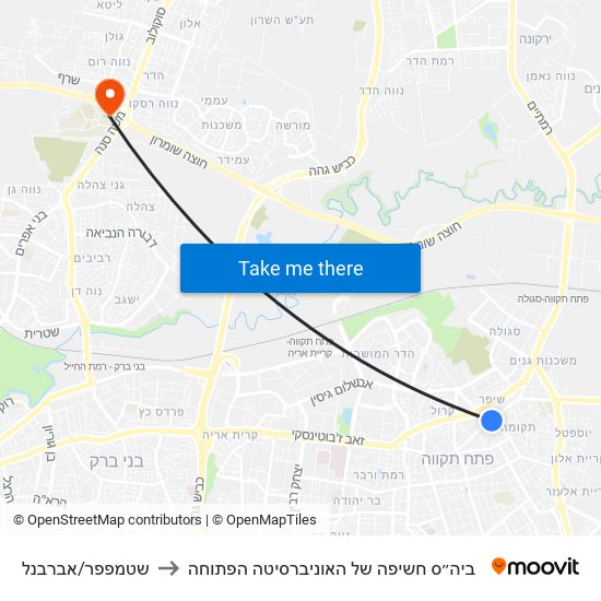 שטמפפר/אברבנל to ביה״ס חשיפה של האוניברסיטה הפתוחה map