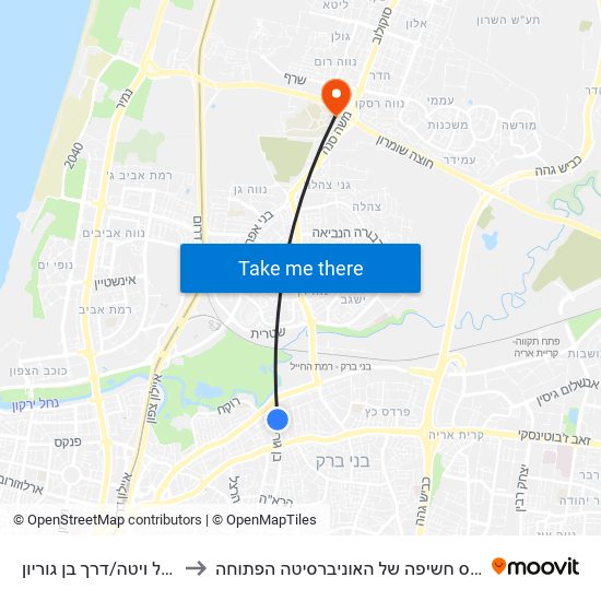 מגדל ויטה/דרך בן גוריון to ביה״ס חשיפה של האוניברסיטה הפתוחה map