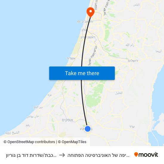 תחנת רכבת/שדרות דוד בן גוריון to ביה״ס חשיפה של האוניברסיטה הפתוחה map