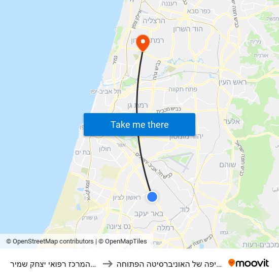 צומת צריפין לדרום to ביה״ס חשיפה של האוניברסיטה הפתוחה map