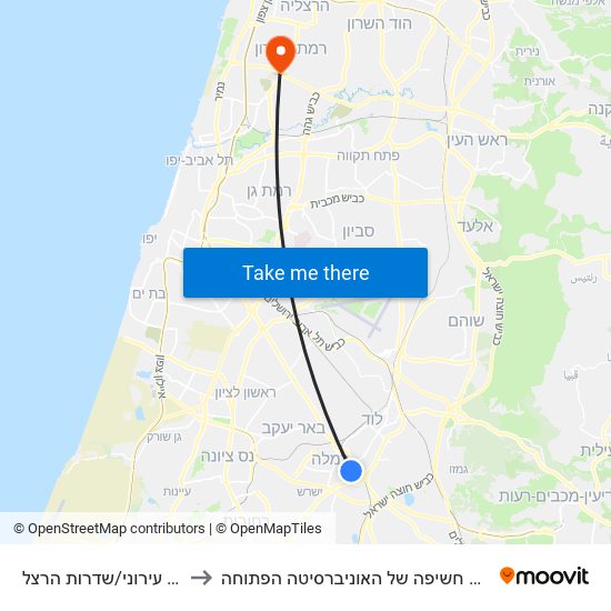 שוק עירוני/שדרות הרצל to ביה״ס חשיפה של האוניברסיטה הפתוחה map