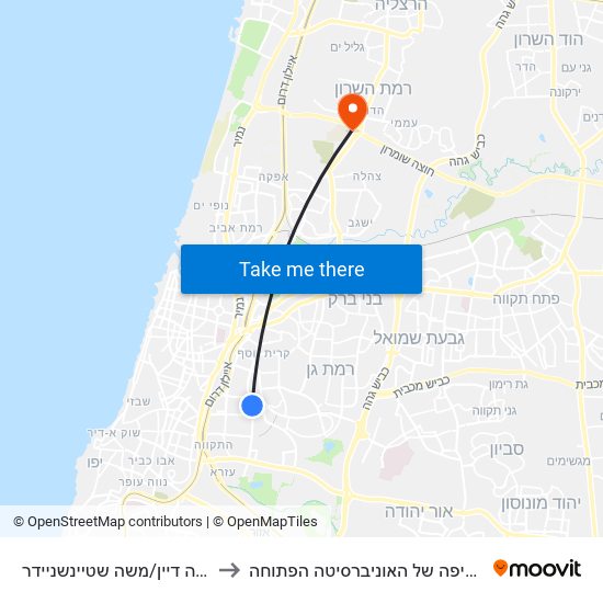 דרך משה דיין/משה שטיינשניידר to ביה״ס חשיפה של האוניברסיטה הפתוחה map