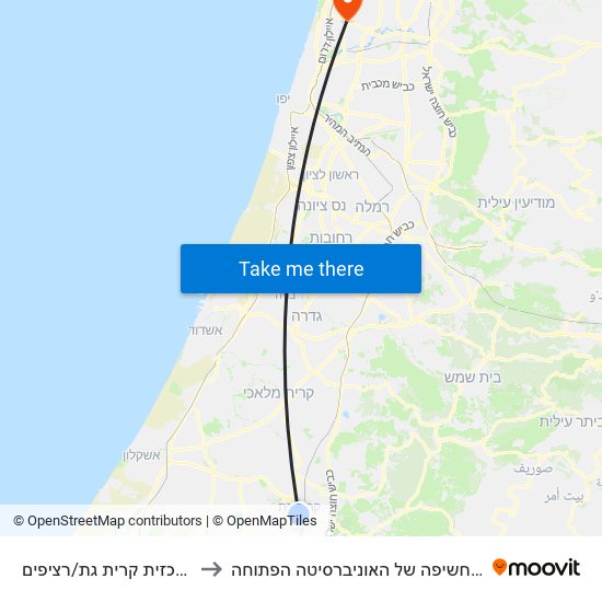 ת. מרכזית קרית גת/רציפים to ביה״ס חשיפה של האוניברסיטה הפתוחה map