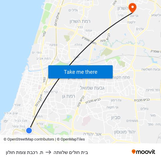 ת. רכבת צומת חולון to בית חולים שלוותה map