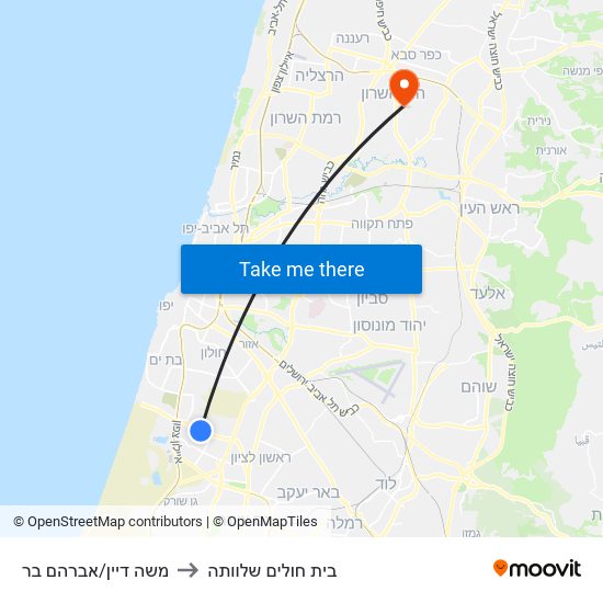 משה דיין/אברהם בר to בית חולים שלוותה map