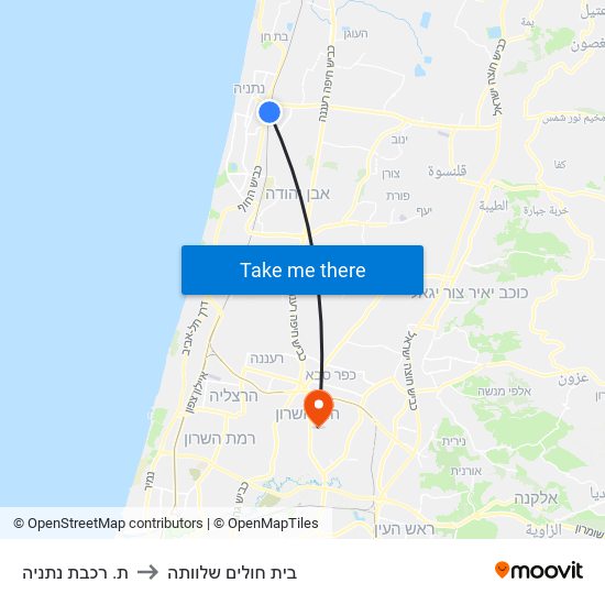 ת. רכבת נתניה to בית חולים שלוותה map