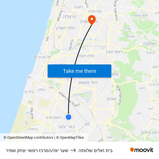 שער יפו/המרכז רפואי יצחק שמיר to בית חולים שלוותה map