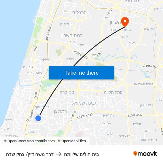 דרך משה דיין/יצחק שדה to בית חולים שלוותה map