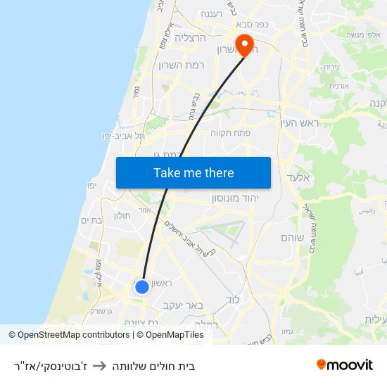 ז'בוטינסקי/אז''ר to בית חולים שלוותה map