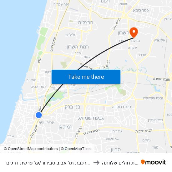 ת. רכבת תל אביב סבידור/על פרשת דרכים to בית חולים שלוותה map