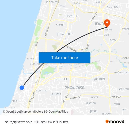 כיכר דיזנגוף/ריינס to בית חולים שלוותה map