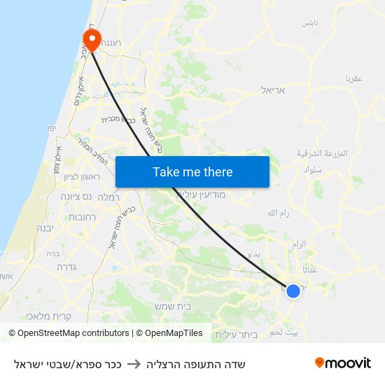 ככר ספרא/שבטי ישראל to שדה התעופה הרצליה map