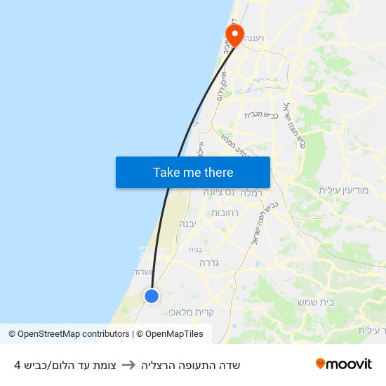 צומת עד הלום/כביש 4 to שדה התעופה הרצליה map