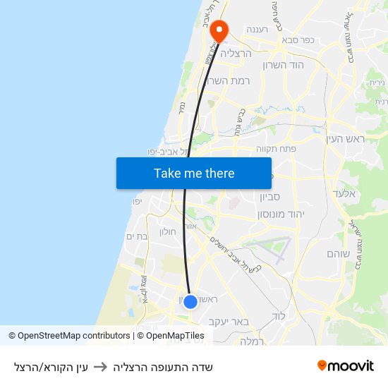 עין הקורא/הרצל to שדה התעופה הרצליה map