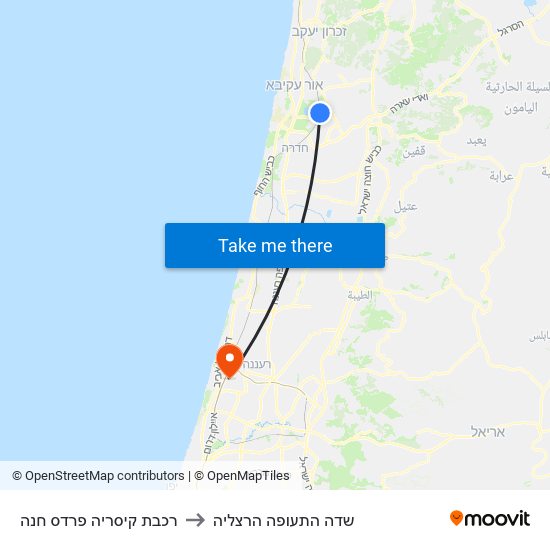 רכבת קיסריה פרדס חנה to שדה התעופה הרצליה map