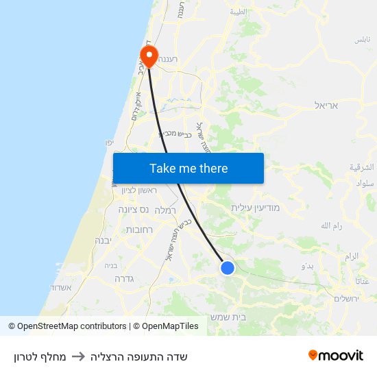 מחלף לטרון to שדה התעופה הרצליה map