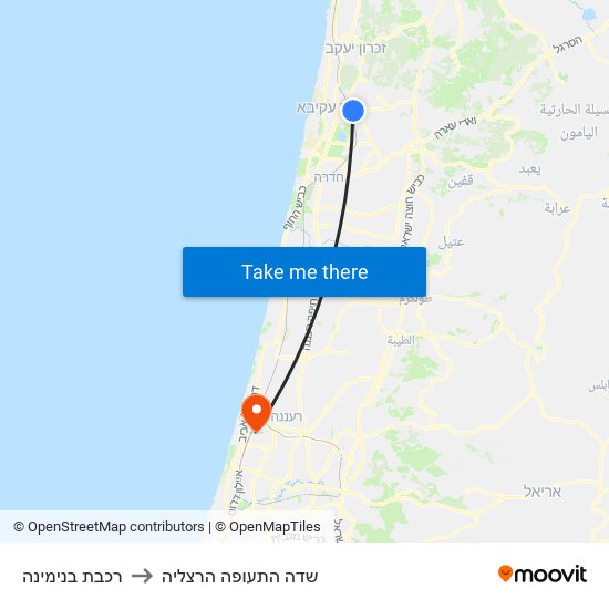 רכבת בנימינה to שדה התעופה הרצליה map