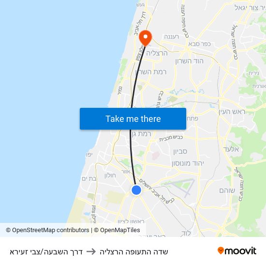 דרך השבעה/צבי זעירא to שדה התעופה הרצליה map