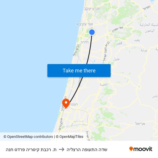 ת. רכבת קיסריה פרדס חנה to שדה התעופה הרצליה map