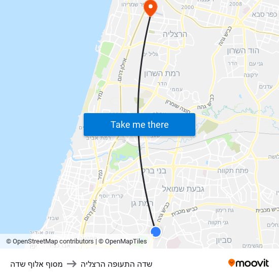 מסוף אלוף שדה to שדה התעופה הרצליה map