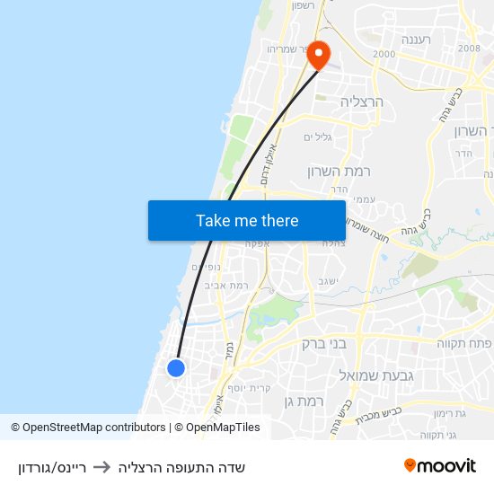 ריינס/גורדון to שדה התעופה הרצליה map