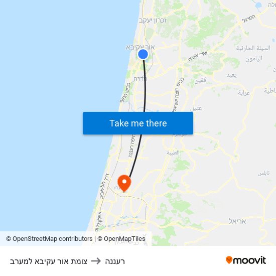 צומת אור עקיבא למערב to רעננה map