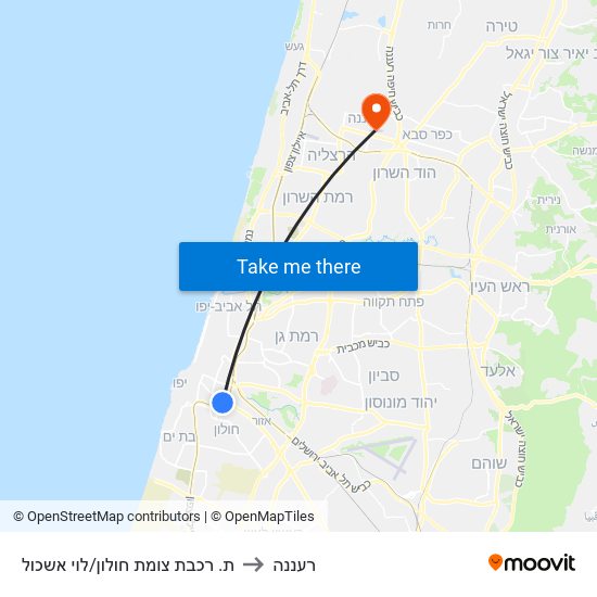 ת. רכבת צומת חולון/לוי אשכול to רעננה map