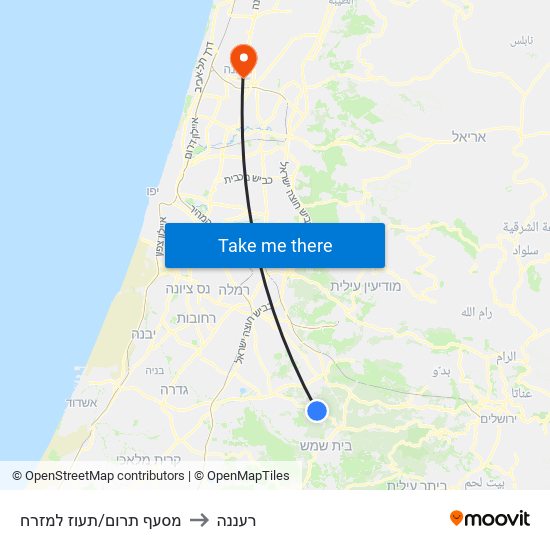 מסעף תרום/תעוז למזרח to רעננה map