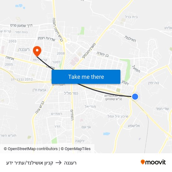 קניון אושילנד/עתיר ידע to רעננה map