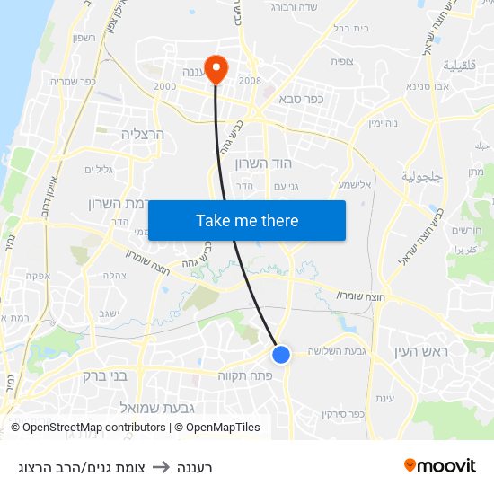 צומת גנים/הרב הרצוג to רעננה map