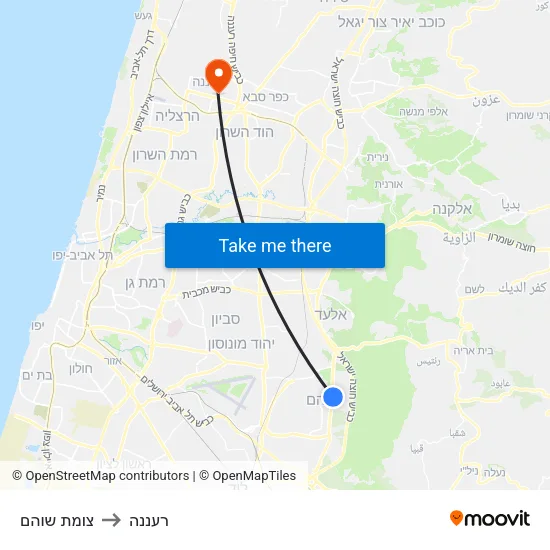 צומת שוהם to רעננה map